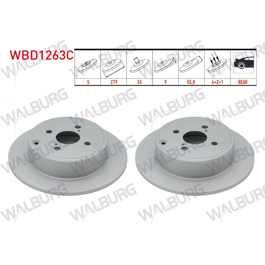 FREN DISKI ARKA DUZ KAPLAMALI 4 BJN 279X9X55X55,8 TOYOTA COROLLA (_E12_) 1.4 D-4D 2002-2007 / COROLLA 2.0 D 2002-2007 / COROLLA 2.0 D-4D 2002-2007