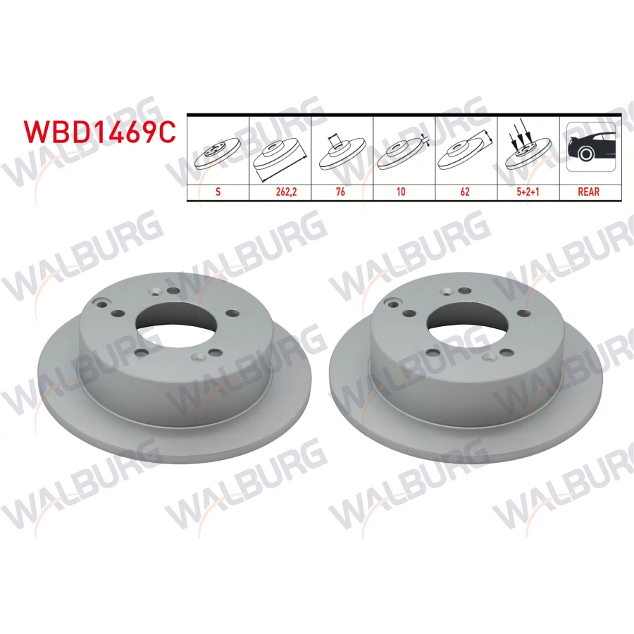 FREN DISKI ARKA DUZ KAPLAMALI 5 BJN 262,2X10X76X62 KIA SPORTAGE 2.0 CRDI 2004-2010/ MAGENTIS 2.0 - 2.0 CRDI 2005-/ HYUNDAI TUCSON 2.0 CRDI 2004-2010/ SONATA 2.0 VVTI - 2.0 CRDI 2005-2010