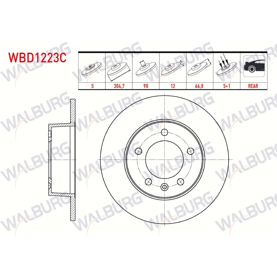 FREN DISKI ARKA DUZ KAPLAMALI 5 BJN 304,7X12X90X66,8 RENAULT MASTER II (FD) 1.9 DCI - 2.5 DCI 1998-2010/ MASTER III (FV) 2.5 DCI 2010-/ OPEL MOVANO A 1.9 DTI - 2.5 DTI 2001-2010