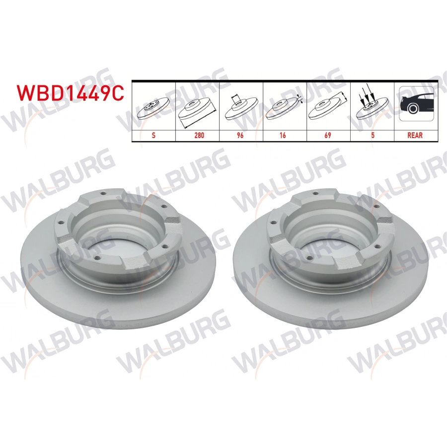 FREN DISKI ARKA DUZ KAPLAMALI 5 BJN ABSLI 280X16X96X69 FORD TRANSIT (V347) - (V348) 2.2 TDCI 2006-2004