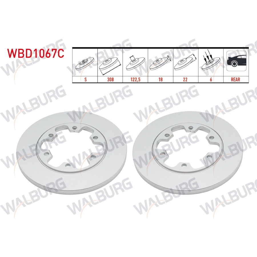 FREN DISKI ARKA DUZ KAPLAMALI 6 BJN 308X18X122,5X22 FORD TRANSIT (V363) 2.2 TDCI CIFT TEKER 2014-
