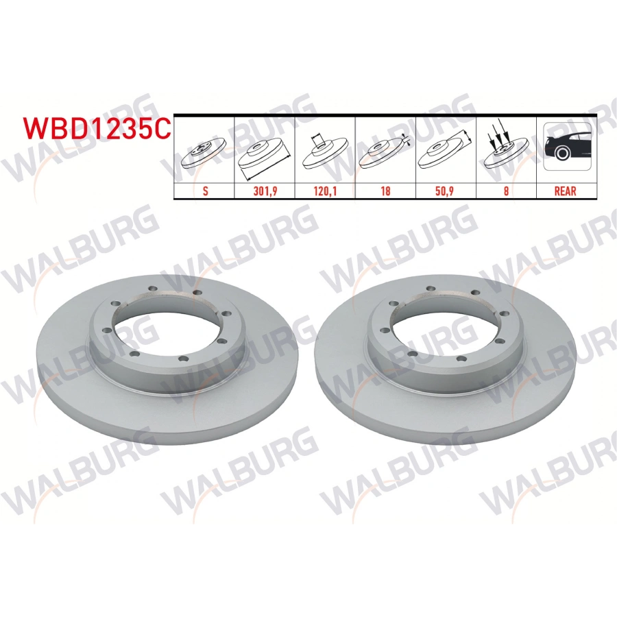 FREN DISKI ARKA DUZ KAPLAMALI 8 BJN 302X18X120,1X50,9 RENAULT MASTER III (FV) 2.3 DCI CIFT TEKER 2010-
