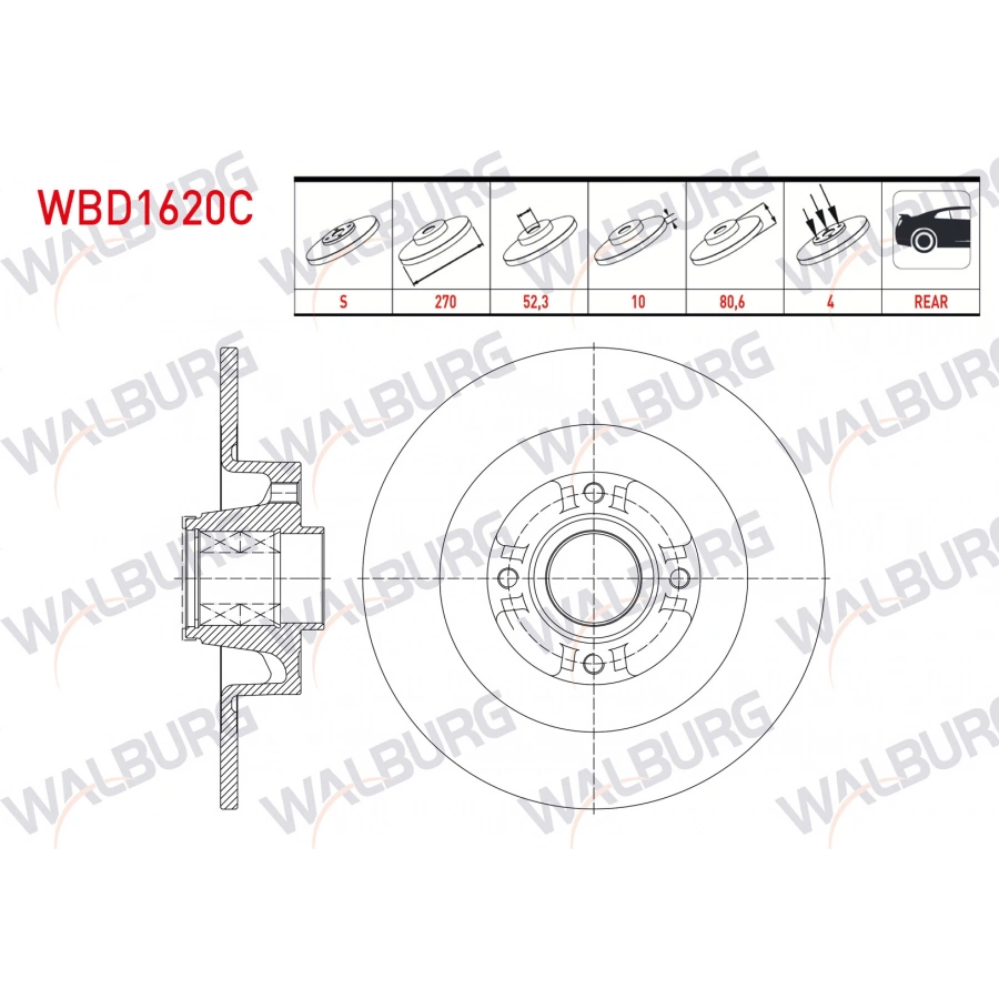 FREN DISKI ARKA DUZ KAPLAMALI RULMANLI PORYALI 4 BJN MANYETIK ABS OKUYUCULU 270X10X52,3X80,2 RENAULT MEGANE II SW 2003-2009/ SCENIC II 2003-2010