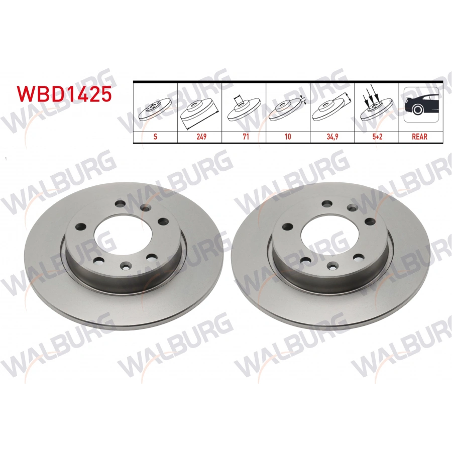 FREN DISKI ARKA DUZ PEUGEOT 308 II 1.6 HDI - 1.6 THP - 1.6 GTI 5 BJN 249X10X71X34,9 2014-