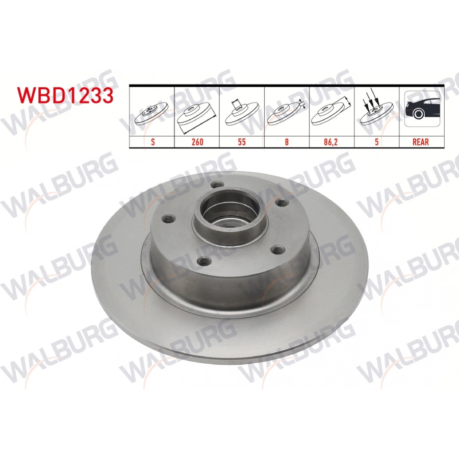 FREN DISKI ARKA DUZ RULMANLI PORYALI 5 BJN MANYETIK ABS OKUYUCULU 260X8X54,92X86,2 RENAULT FLUENCE 2009-/ MEGANE III 2008-2015/ MEGANE IV 2016-