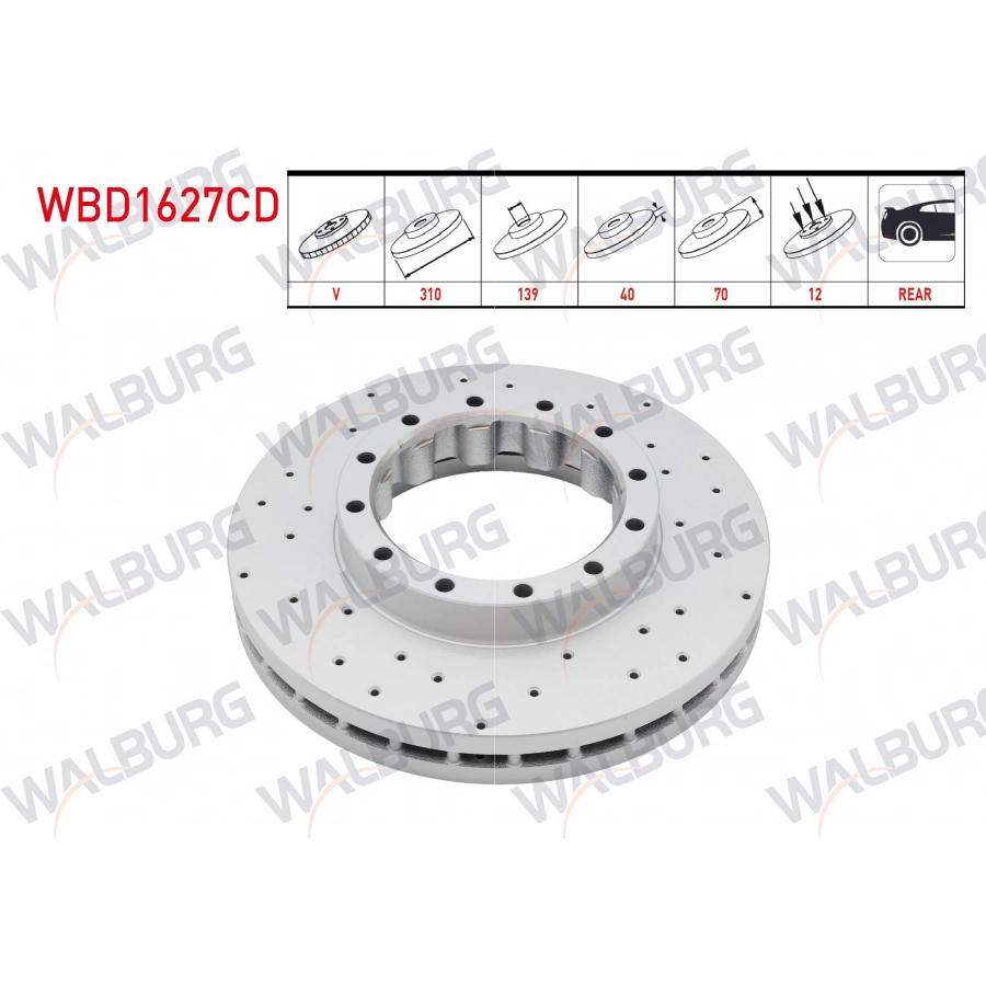 FREN DISKI ARKA HAVALI KAPLAMALI PERFORMANS DELIKLI 12 BJN 310X40X139X70 EURO 5 - 6 MITSUBISHI FUSE CANTER 2012- / PRESTIGE