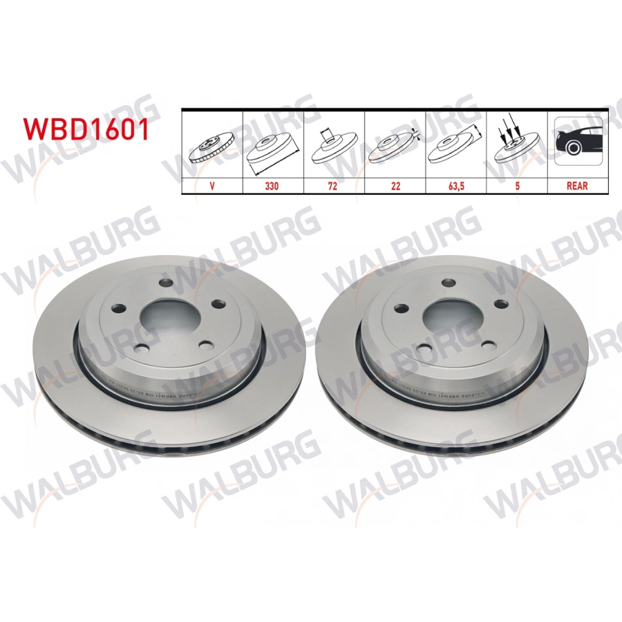 FREN DISKI ARKA HAVALI 5 BJN 18 JANT 330X22X72X63,5 JEEP GRAND CHEROKEE IV (WK,WK2) 3.0 CRD - 3.6 V6 2010-