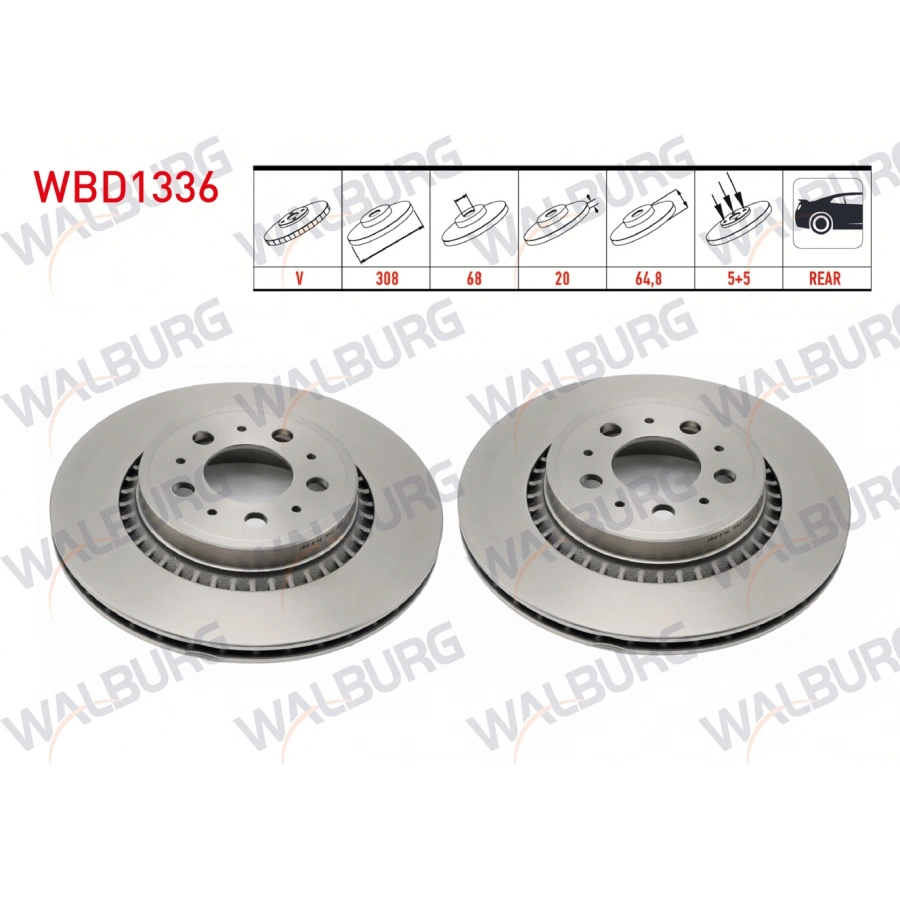 FREN DISKI ARKA HAVALI PERFORMANS DELIKLI 5 BJN 308X20X68X64,8 VOLVO XC90 I 3.2i 2002-2014/ XC90 I 2.5 T 2002-2014/ XC90 I D3 2002-2014/ XC90 I D5 2002-2014/ XC90 I T6 2002-2014