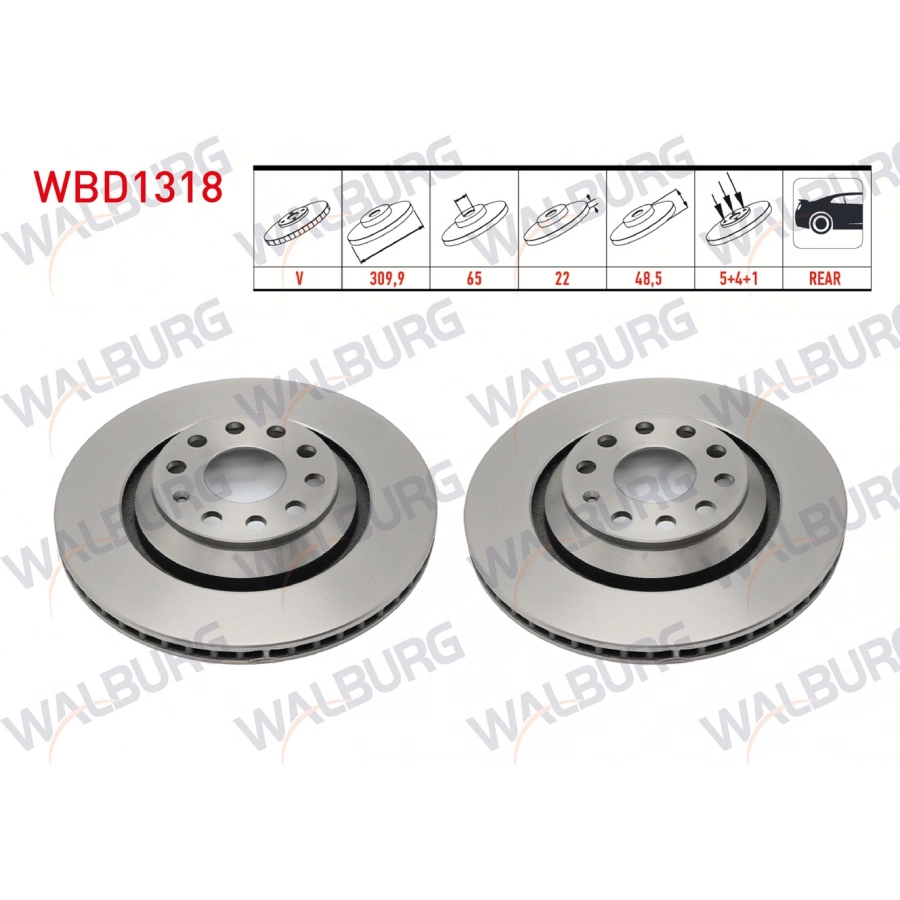 FREN DISKI ARKA HAVALI 5 BJN 309,9X22X65X48,5 GOLF V-VI-VII-VIII 03-/ARTEON 17-/ PASSAT B6-B7-B8 05-/ TIGUAN 16-/ T-ROC 17-/ KODIAQ 16-/ OCTAVIA III-IV 16-/ SUPERB II-III 08-/ LEON 13-/ A3 07-