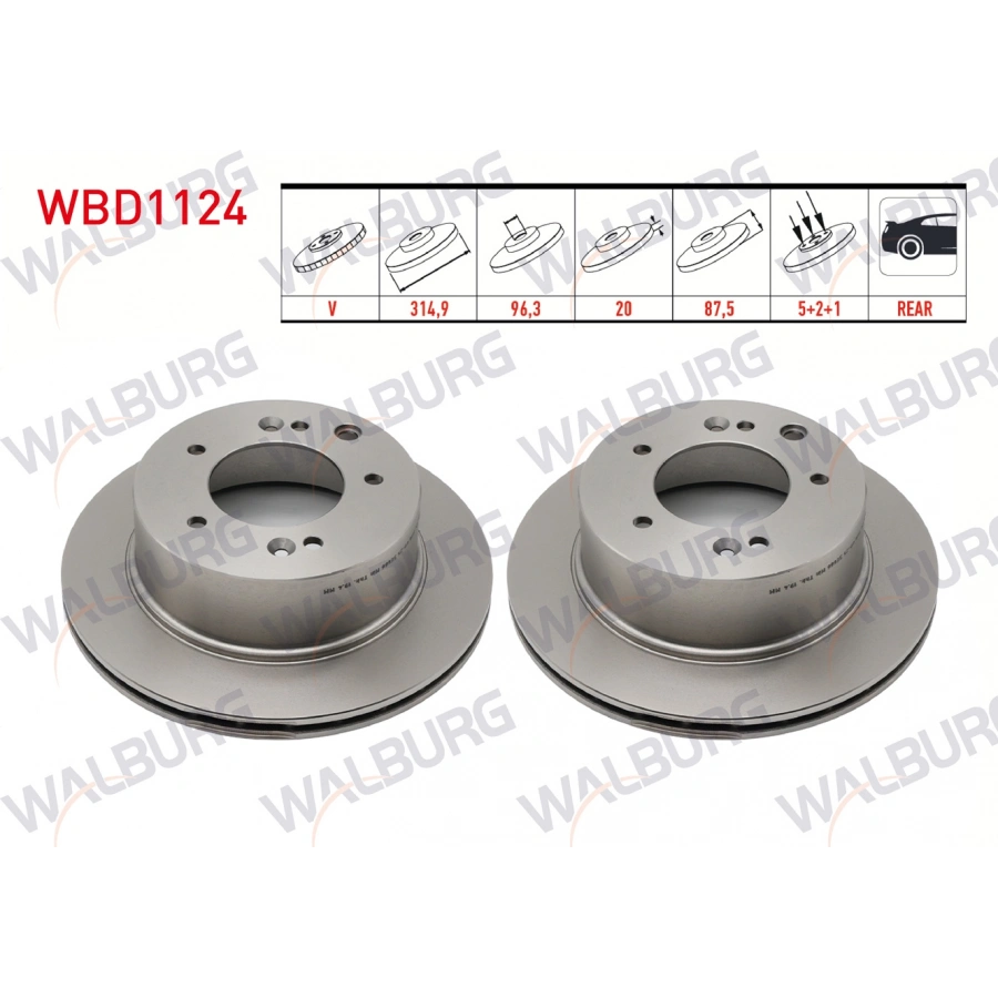 FREN DISKI ARKA HAVALI KAPLAMALI PERFORMANS DELIKLI 5 BJN315X20X96,2X87,5 KIA SORENTO I (JC) 2.5 CRDI 2002-2009