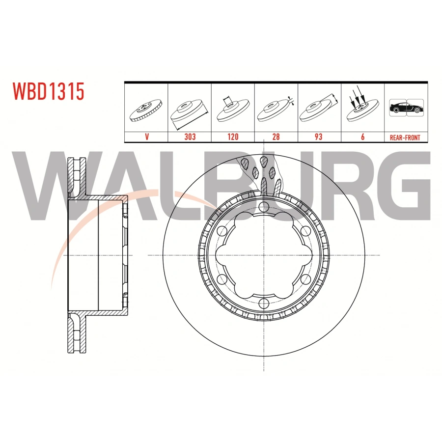 FREN DISKI ARKA HAVALI KAPLAMALI PERFORMANS DELIKLI 6 BJN 303X28X120X93 VW CRAFTER CIFT TEKER 2006-2018 / MERCEDES SPRINTER 2006-2018 / MERCEDES SPRINTER CIFT TEKER 2018-
