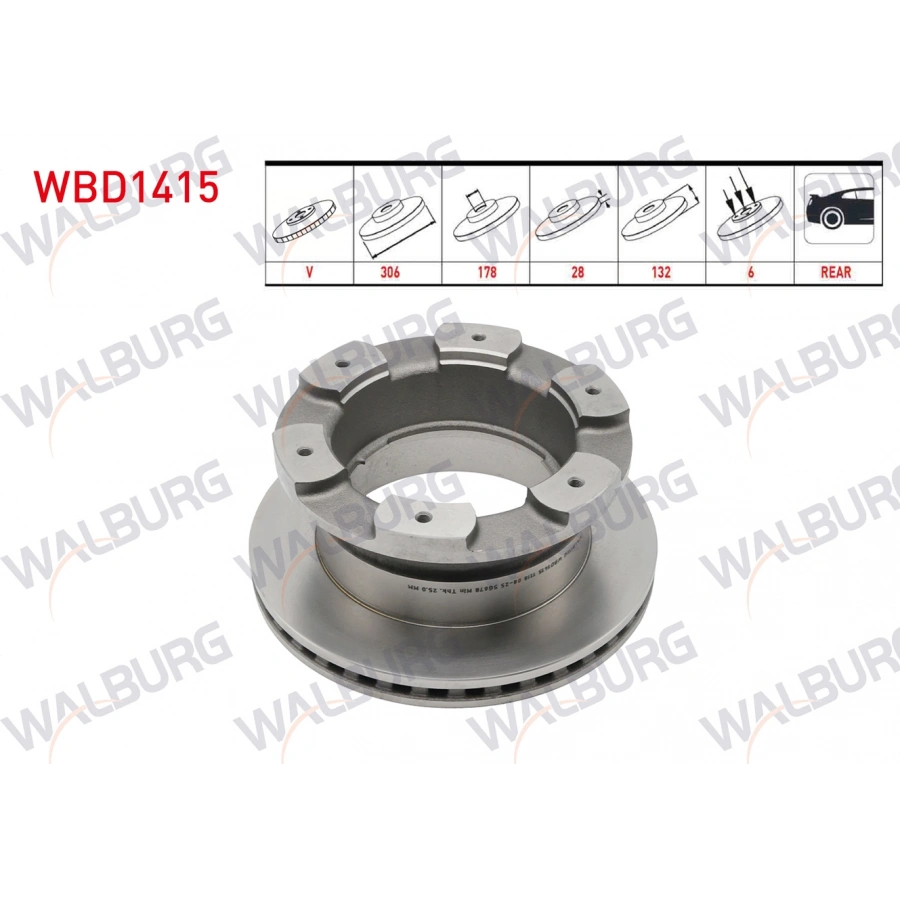FREN DISKI ARKA HAVALI 6 BJN 306X28X178X132 IVECO DAILY IV (70 C15) 3.0 D 2006-2011 / DAILY V (70 C15) 3.0 D 2011-2014 / DAILY VI (70 C15) 3.0 D 2014-