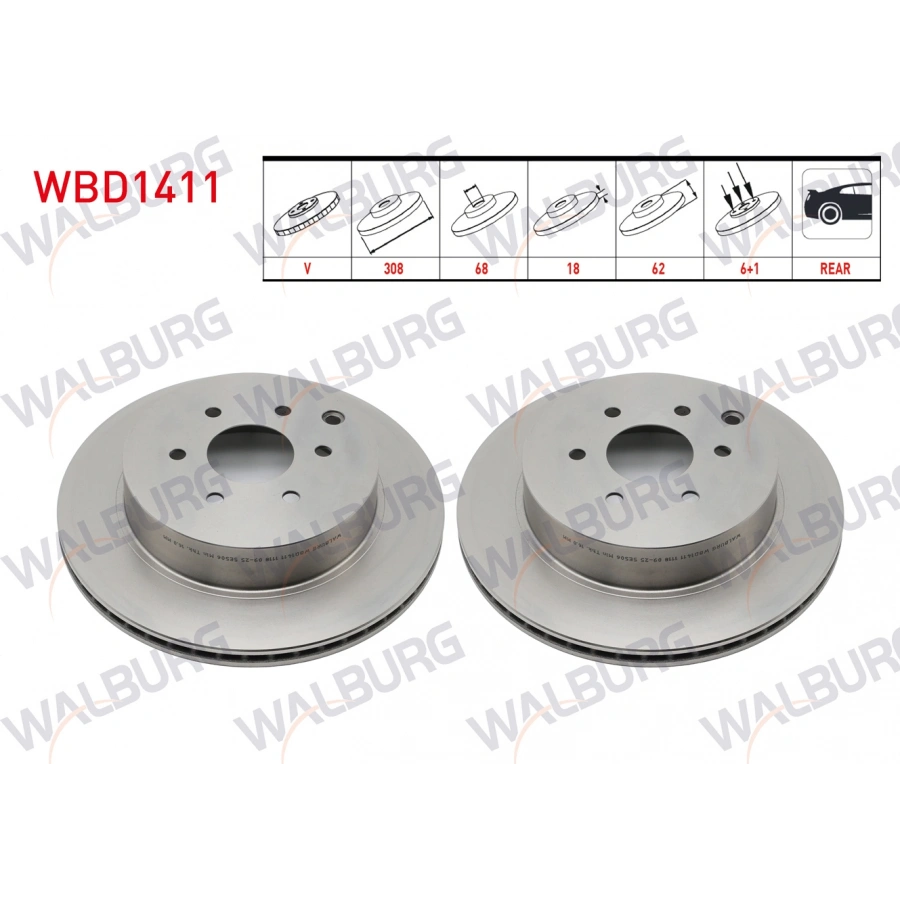 FREN DISKI ARKA HAVALI 6 BJN 308X18X68X62 NISSAN NAVARA (D40) 2.5 DCI 2005-2015 / NISSAN PATHFINDER (R51) 2.5 DCI 2005-