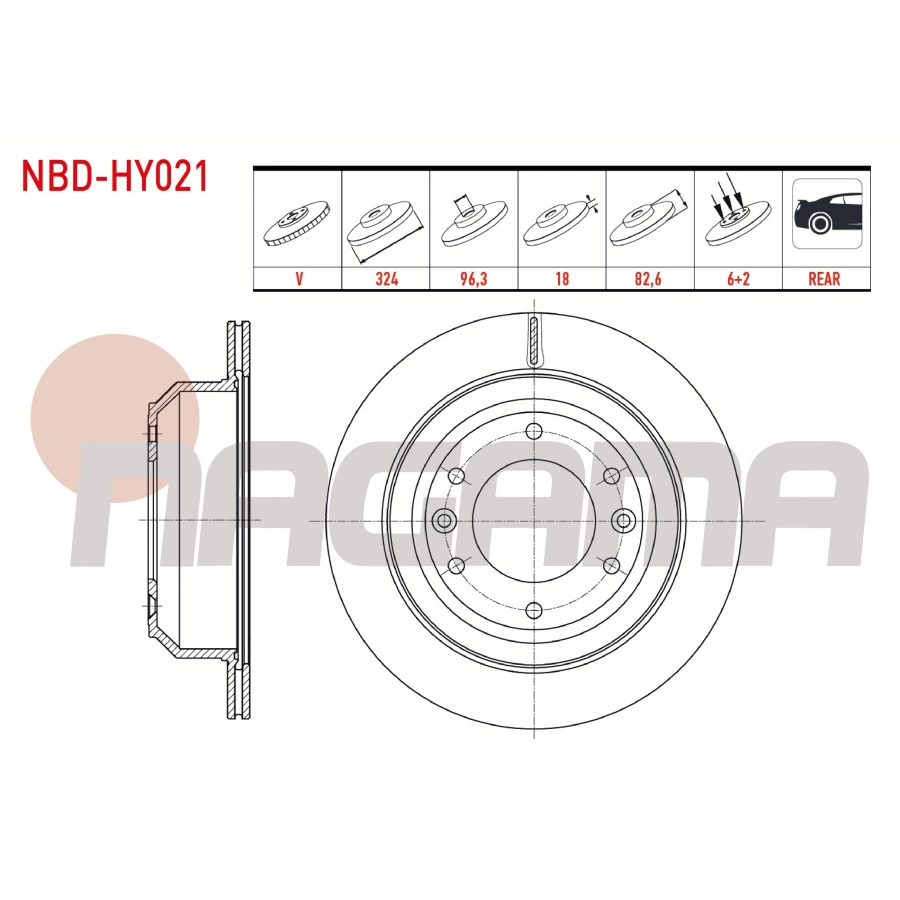 FREN DISKI ARKA HAVALI PERFORMANS DELIKLI 6 BJN 324X18X96,3X82,6 HYUNDAI H1 2.5 CRDI 2008-