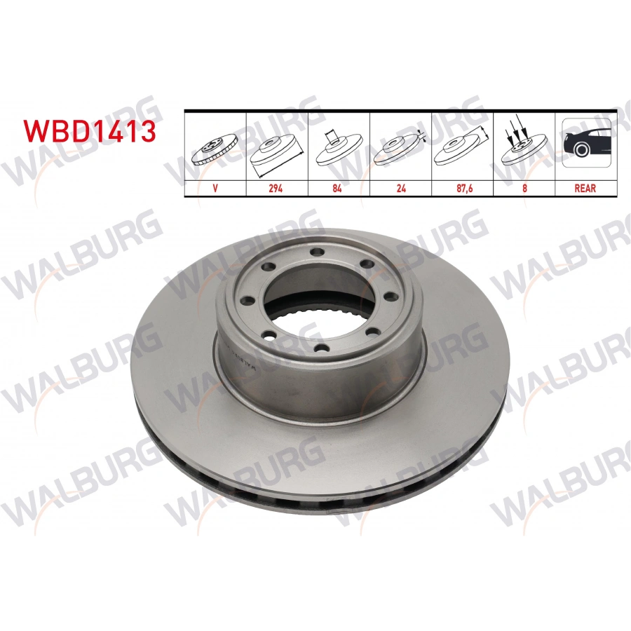 FREN DISKI ARKA HAVALI 8 BJN 294X24X84X87,6 IVECO DAILY III 2.8 D 1999-2006/ DAILY IV 2.3 - 3.0 D 2006-2011/ DAILY V 2.3 D 8 2011-2014/ DAILY VI (70 C15) 2.3 D - 3.0 D 2014-