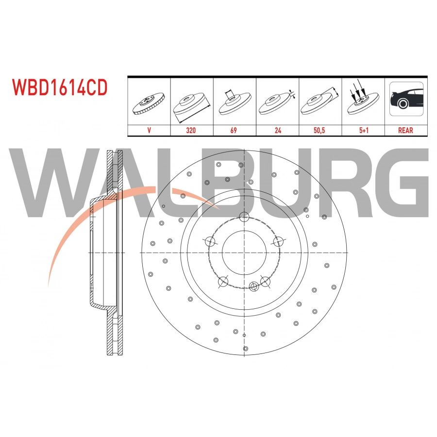 FREN DISKI ARKA HAVALI KAPLAMALI PERFORMANS DELIKLI 5 BJN 320X24X69X50,5 MERCEDES E SERISI (W213) E 300 - E 350 2016-/ GLC (X253) 220 D - 250 D - 300 D 2015-/ CLS (C257) CLS 350 D - 400 D 2017-