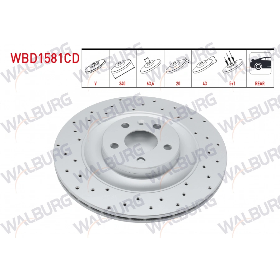 FREN DISKI ARKA HAVALI KAPLAMALI PERFORMANS DELIKLI 5 BJN 340X20X63,6X43 18 JANT VOLVO XC90 II 2.0 T8 HYBRID 2015-