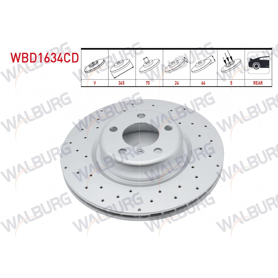 FREN DISKI ARKA HAVALI KAPLAMALI PERFORMANS DELIKLI 5 BJN 345X24X75X66 BMW 1 SERISI (F20)(F21) 11-19 / 2 SERISI (F22,F87)(F23) 12-/3 SERISI (F30,F80)12-18/4 SERISI (F32,F82) 2013-2015