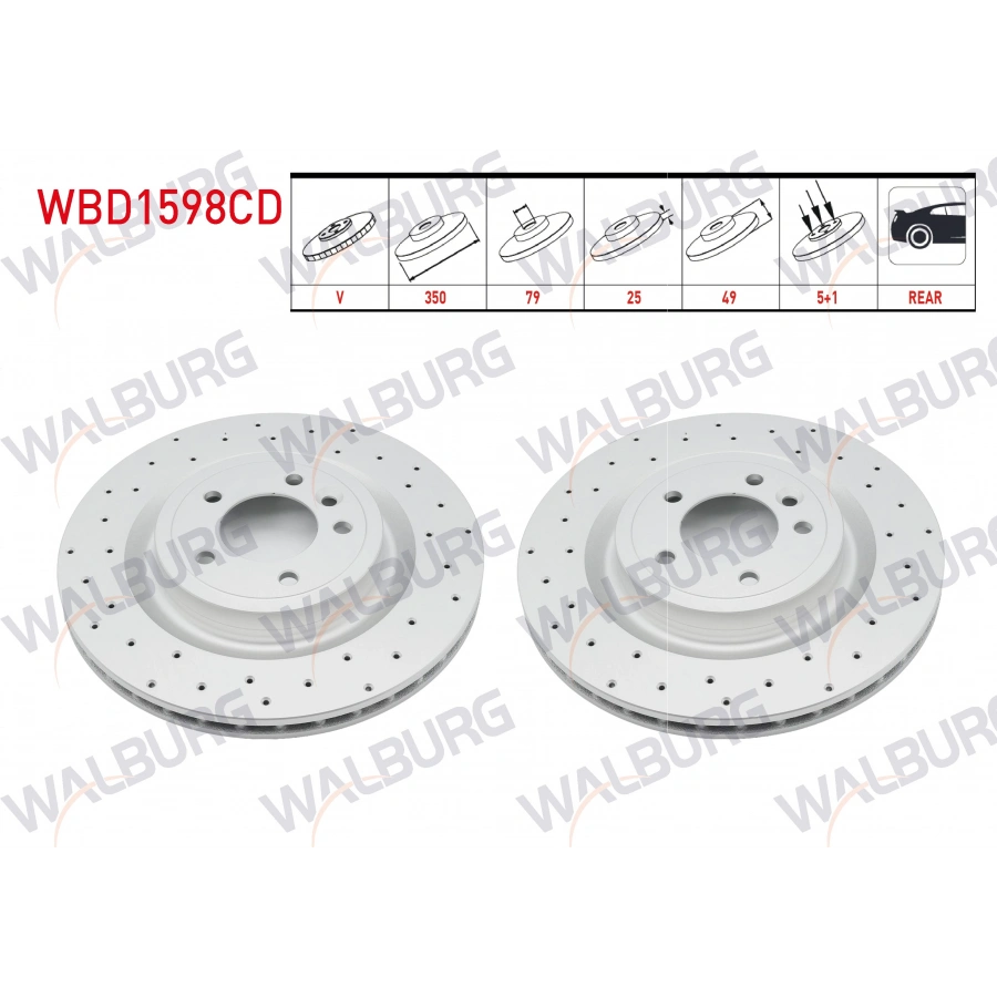 FREN DISKI ARKA HAVALI KAPLAMALI PERFORMANS DELIKLI 5 BJN 350X25X79X49 LAND ROVER RANGE ROVER IV (LG) 2013-/ RANGE ROVER SPORT (LW) 2013-