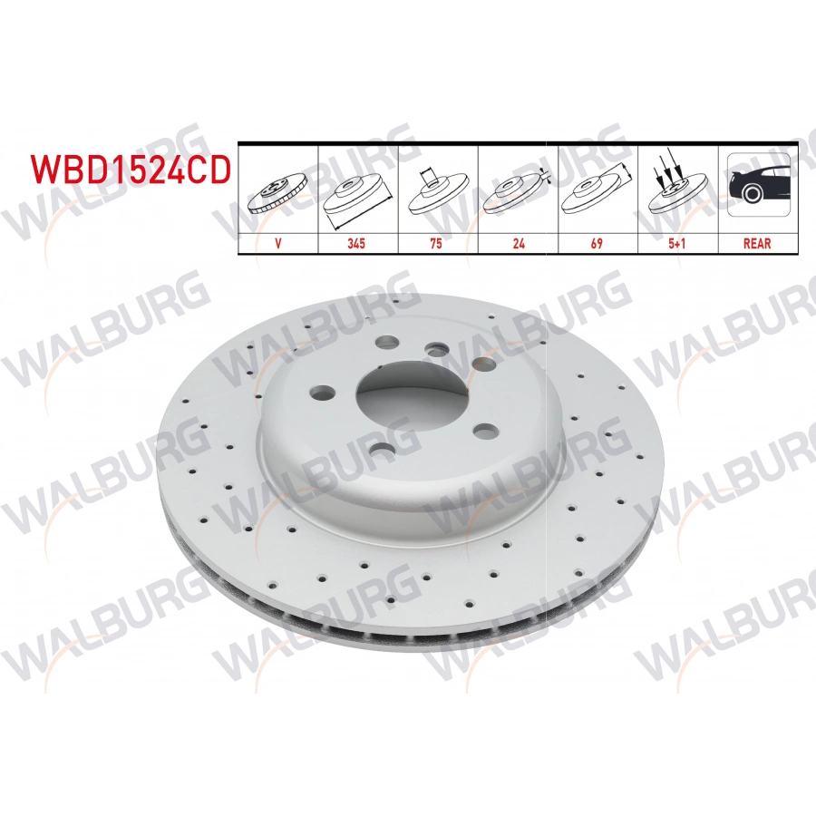 FREN DISKI ARKA HAVALI KAPLAMALI PERFORMANS DELIKLI BMW 5 SERISI (F10) 535 D 5 BJN 345X24X75X69 2010-