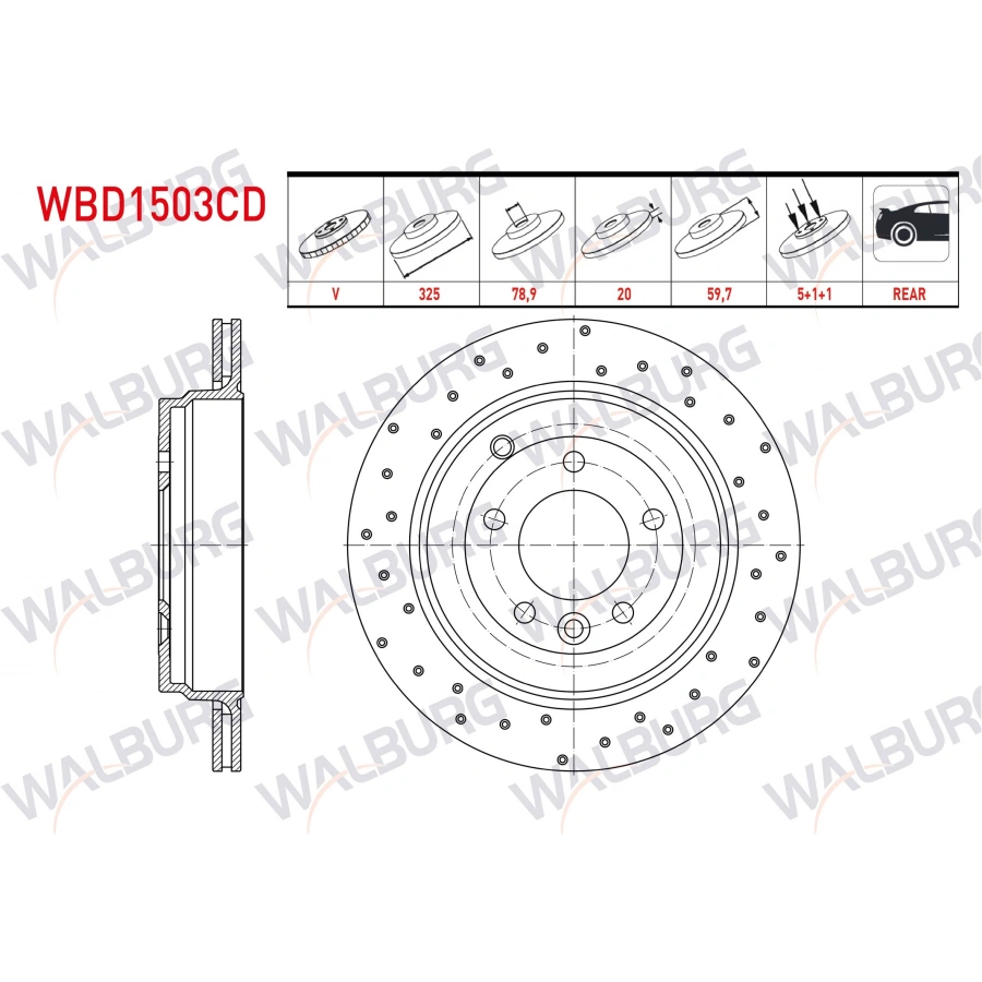 FREN DISKI ARKA HAVALI KAPLAMALI PERFORMANS DELIKLI LAND ROVER RANGE ROVER SPORT (LS) 2.7 TD 5 BJN 325X20X78,9X59,7 2005-2013