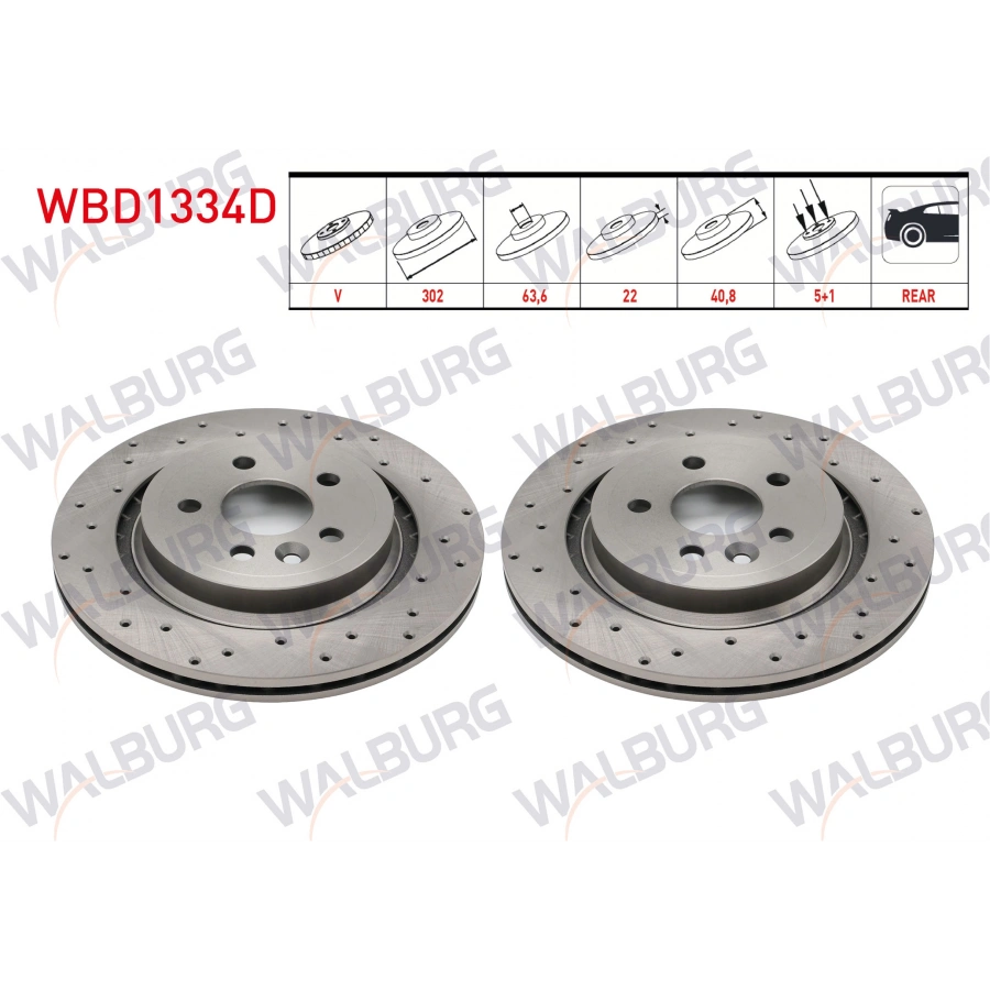 FREN DISKI ARKA HAVALI PERFORMANS DELIKLI 5 BJN 302X22X63,6X40,8 S60 II T3-T4-T5-D3-D5-2.0T (ELEKTRONIK EL FRENI) 2010-/S80 II D3-D5-T5-T6 2006-/V60 T6-T5-D3-D5-1.6D 2010-/V70 III 1.6D-2.0D 2006-/XC70