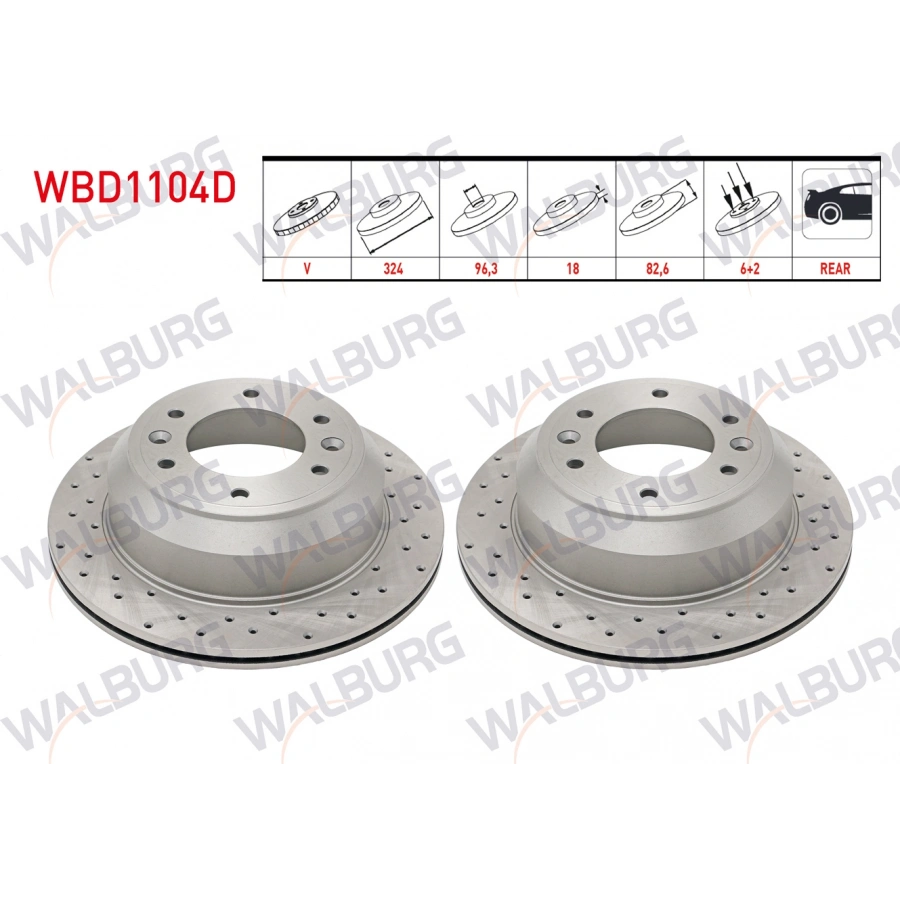 FREN DISKI ARKA HAVALI PERFORMANS DELIKLI 6 BJN 324X18X96,3X82,6 HYUNDAI H1 2.5 CRDI 2008-