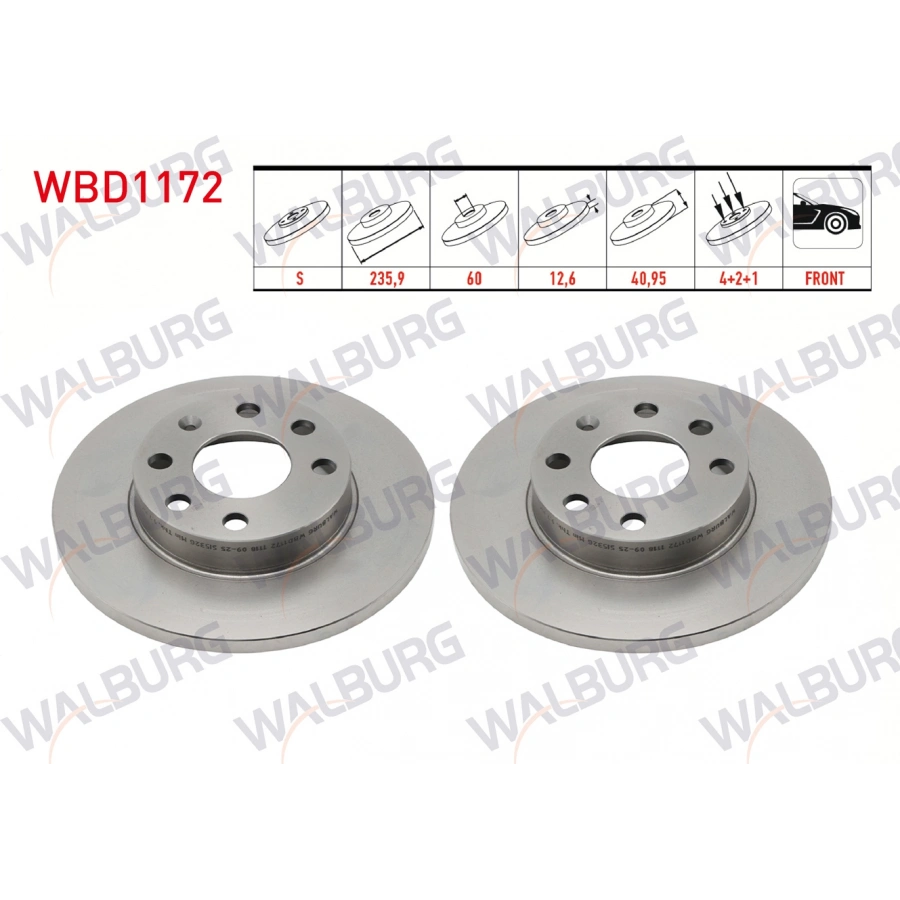 FREN DISKI ON DUZ 4 BJN 235,9X12,6X60X40,95 OPEL VECTRA A 1.4 - 1.6 - 1.8 1988-1995/ CORSA B 1.2i - 1.4i - 1.6i 1993-2000/ CORSA C 1.0i 12v 2000-2006/ CORSA A 1.2 - 1.4 1983-1993