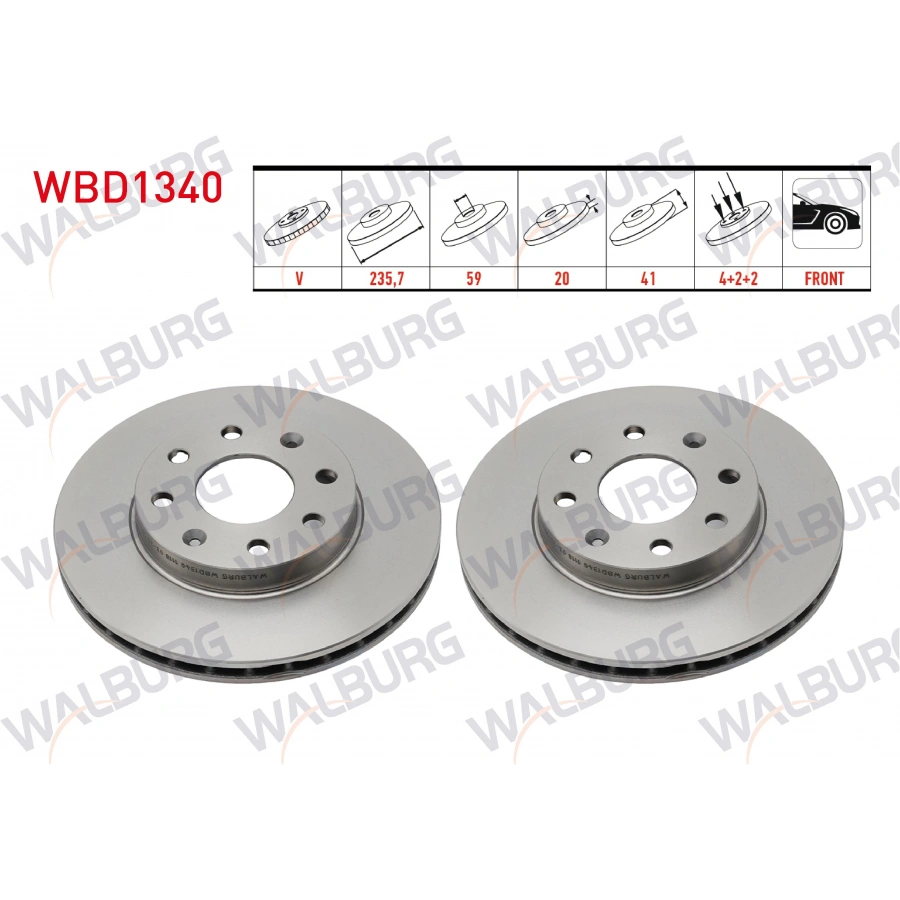 FREN DISKI ON HAVALI KAPLAMALI PERFORMANS DELIKLI 4 BJN 235,7X20X59X41 CHEVROLET KALOS (T200) 1.2 -1.4 -2003-2008 / AVEO (T250) 1.2i -1.4i 2006-2011