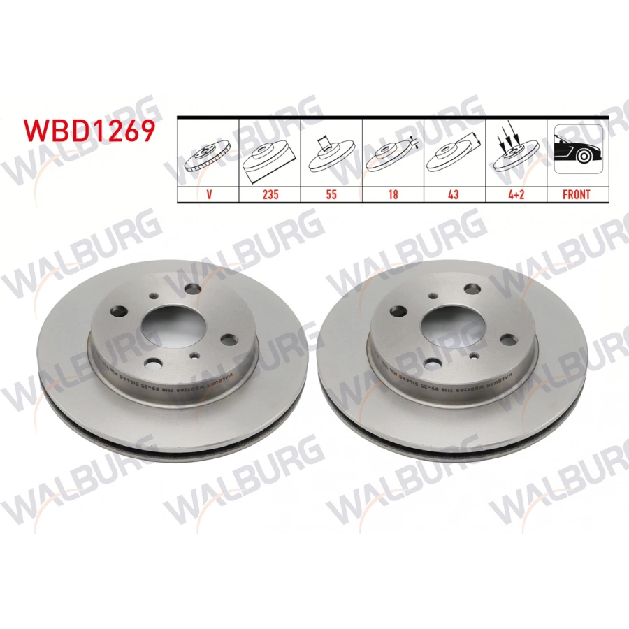 FREN DISKI ON HAVALI 4 BJN 235X18X55X43 TOYOTA YARIS 1.0i 1999-2005 / YARIS 1.3i 1999-2005