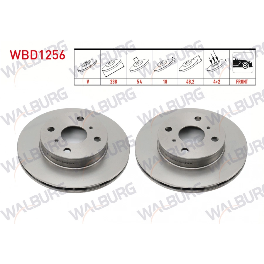 FREN DISKI ON HAVALI 4 BJN 238X18X54X48,2 TOYOTA COROLLA (_E9_) 1.6i 1987-1993 / COROLLA (_E9_) 1.3i 1987-1993 / TOYOTA COROLLA (_E9_) 1.8 D 1987-1993