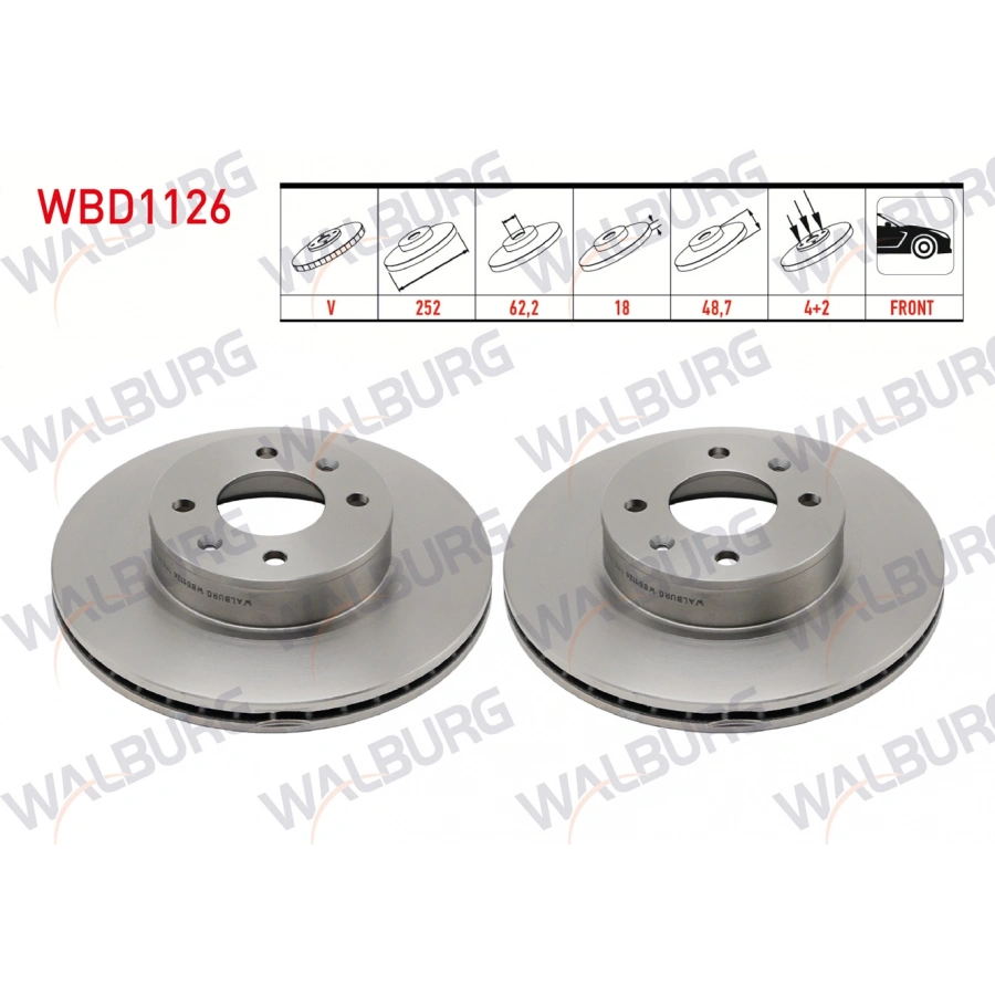 FREN DISKI ON HAVALI PERFORMANS DELIKLI 4 BJN 252X18X62,2X48,7 HYUNDAI I10 (BA) 1.2 D-CVVT 14 JANT 2013- / I10 (PA) 1.1i 12v 2008-2013 / I10 (BA) 1.0 D-CVVT 2013- / PICANTO (BA) 1.25 2004-2011