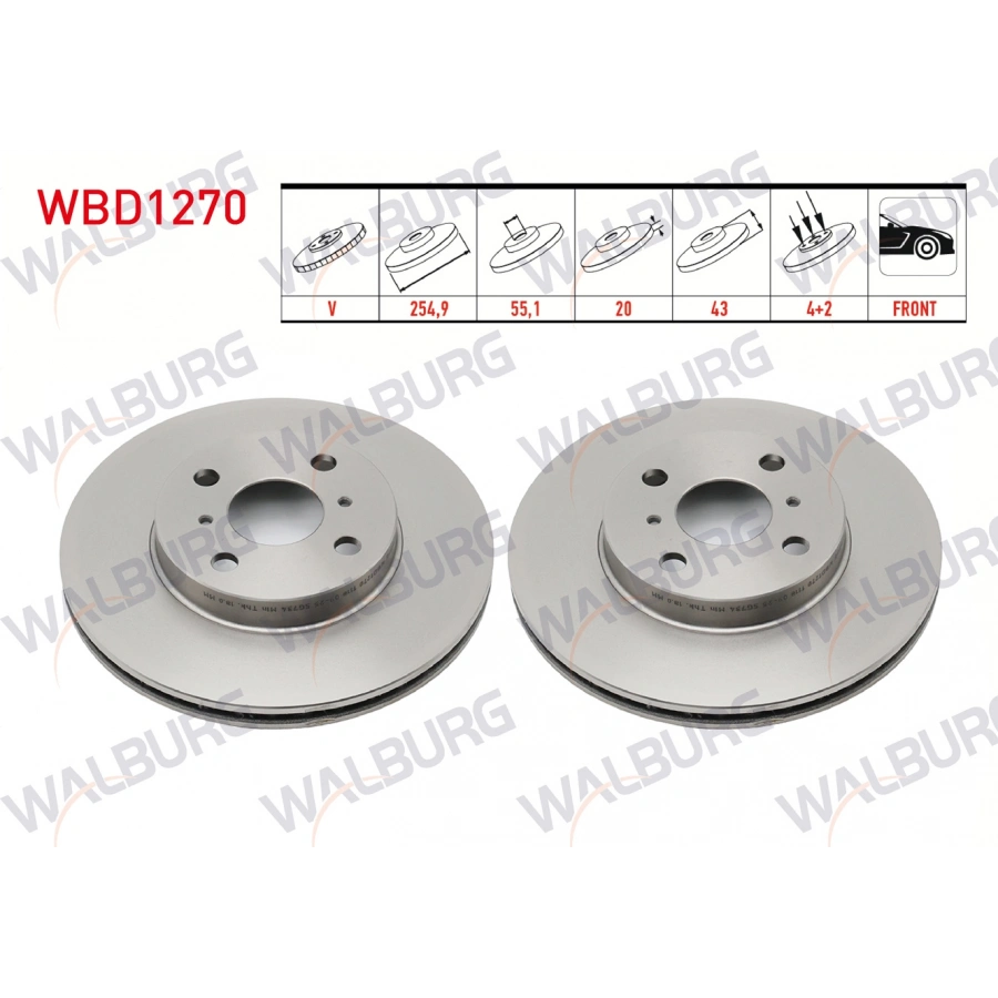 FREN DISKI ON HAVALI KAPLAMALI PERFORMANS DELIKLI 4 BJN 254,9X20X55,1X43 TOYOTA YARIS 1.0i 1999-2005 / YARIS 1.3i 1999-2005 / YARIS 1.4 D-4D 1999-2005 / YARIS 1.5 VVT-I 1999-2005