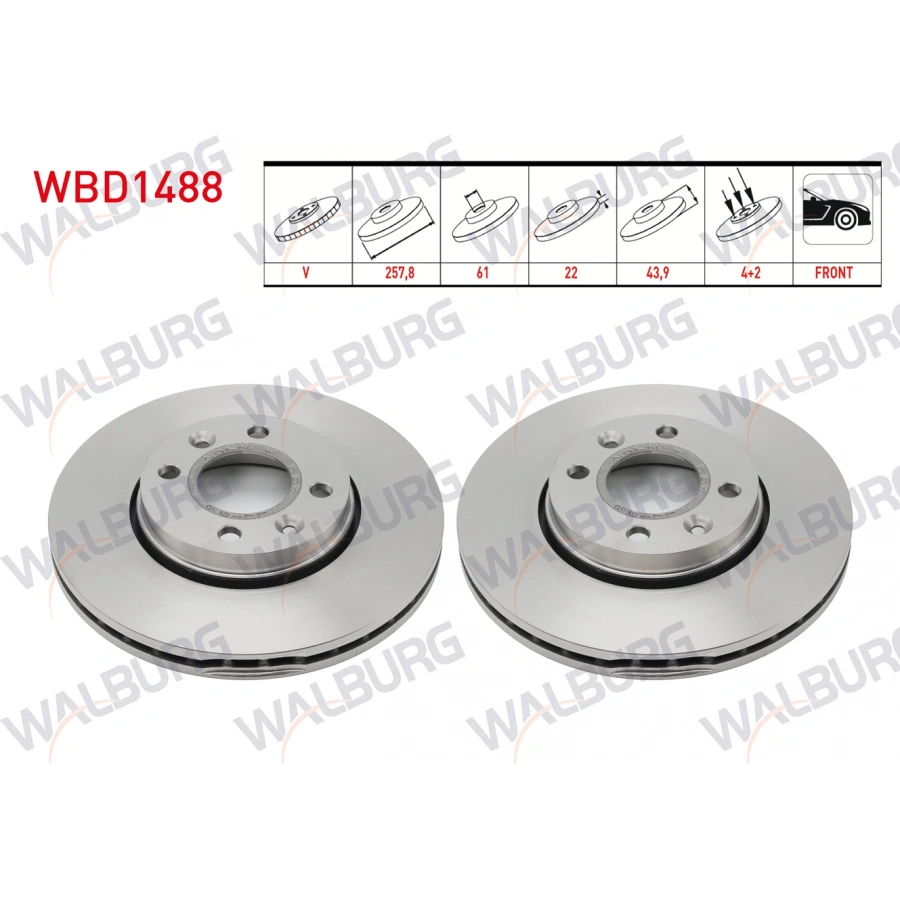 FREN DISKI ON HAVALI 4 BJN 257,8X22X61X43,9 RENAULT CLIO IV 0.9 Tce - 1.2 16v - 1.5 DCI 2012-/ KANGOO 1.5 DCI 2008-/ CAPTUR 0.9 Tce - 1.2 16v - 1.5 DCI 2013-/ DACIA DOKKER - LODGY 1.5 DCI 2012-