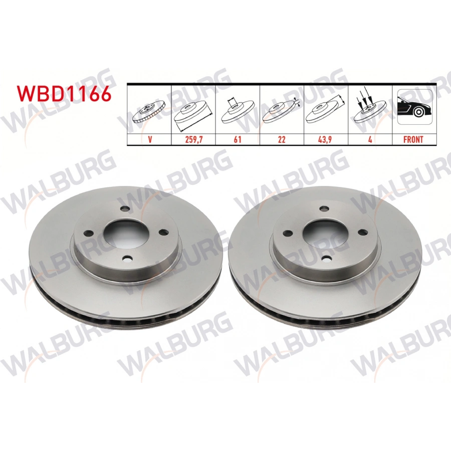 FREN DISKI ON HAVALI 4 BJN 259,7X22X61X43,9 NISSAN MICRA IV (K13) 1.2 2010- / MICRA IV (K13) 1.2 DIG 2010-