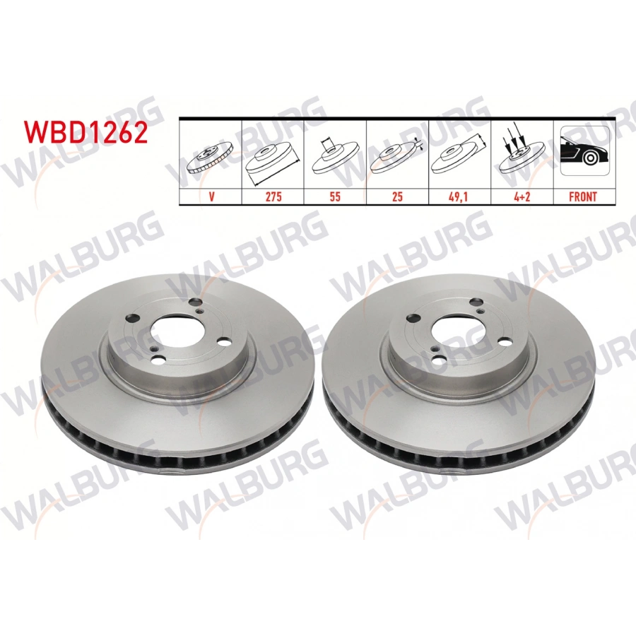 FREN DISKI ON HAVALI 4 BJN 275X25X55X49,1 TOYOTA COROLLA 1.4 D-4D 2002-2007 / COROLLA 2.0 D 2002-2007 / COROLLA 2.0 D-4D 2002-2007