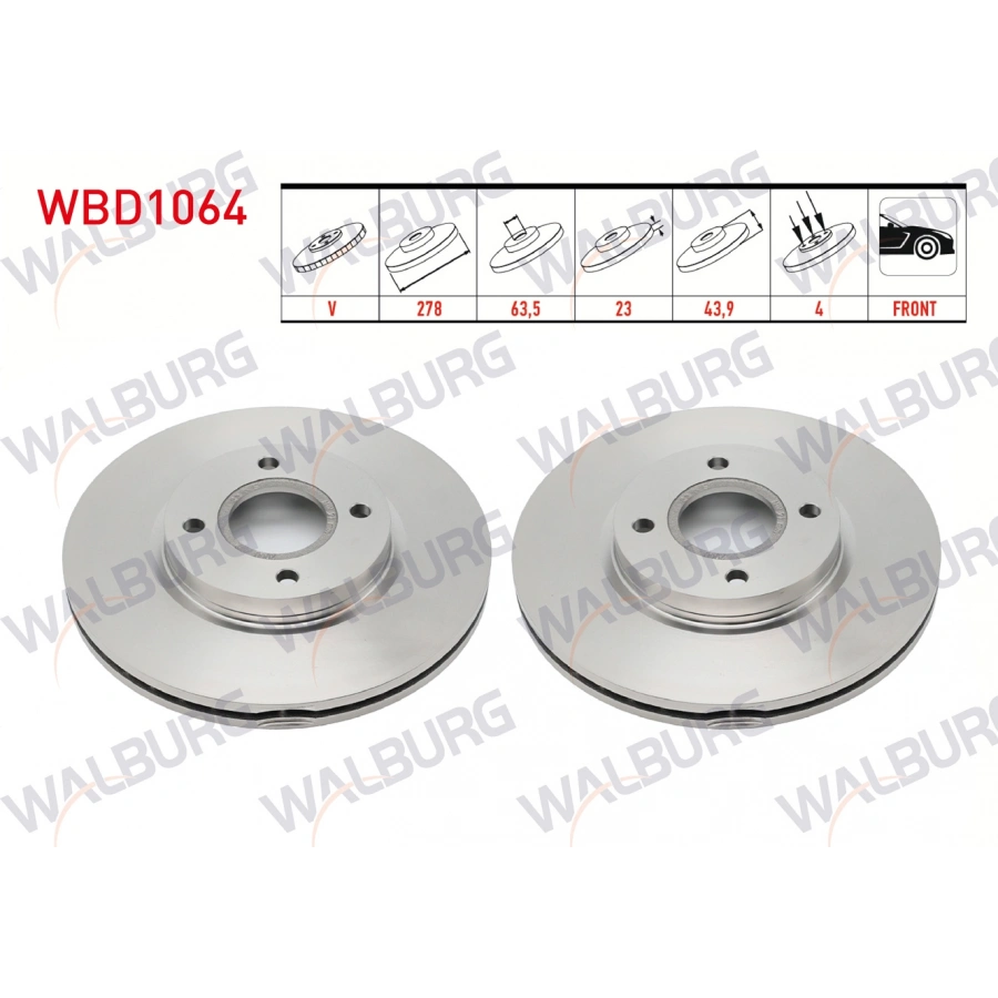 FREN DISKI ON HAVALI 4 BJN 278X23X63,5X44 FORD TRANSIT COURIER 1.5 TDCI - 1.6 TDCI 2014- / B-MAX 1.5 TDCI - 1.6 TDCI - 1.4i - 2012-