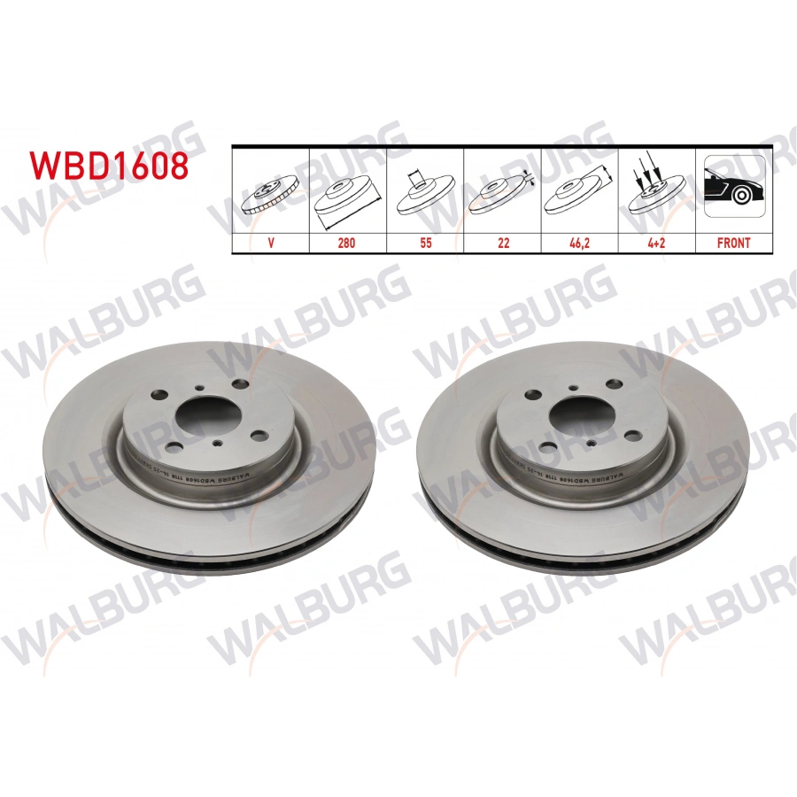 FREN DISKI ON HAVALI KAPLAMALI PERFORMANS DELIKLI 4 BJN 280X22X55X46,2 TOYOTA YARIS (_P13_) 1.5 2017- / YARIS (_P13_) 1.5 Hybrid 2012-