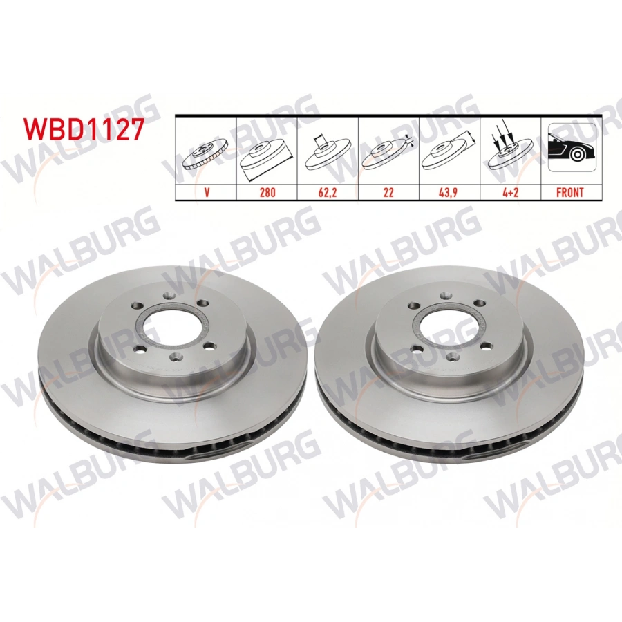 FREN DISKI ON HAVALI 4 BJN 280X22X62,2X43,9 KIA RIO III, IV 1.25 CVVT, 1.4 CVVT - 1.4 CRDi - 1.5 CRDI 2011-2014/ HYUNDAI i20 1.0 TGD-i, 1.2, 1.4, 1.4 CRDi 2015-