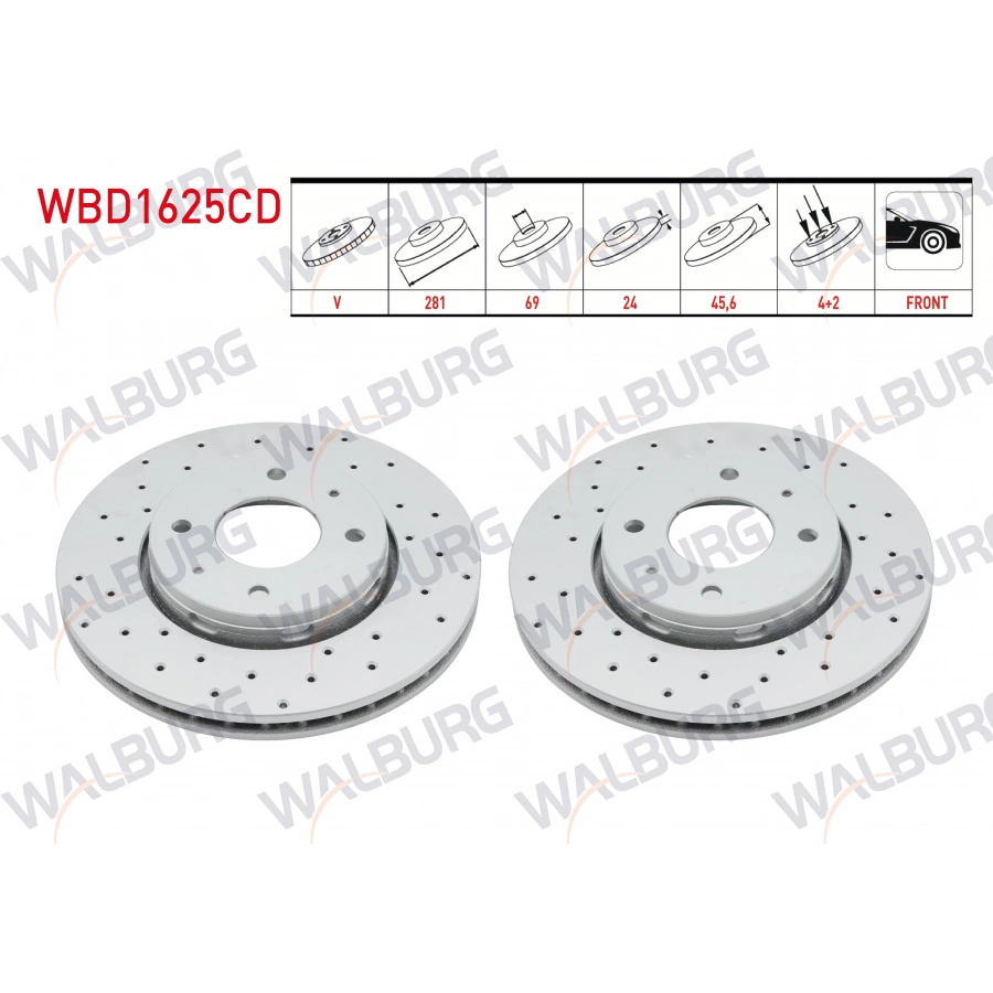 FREN DISKI ON HAVALI KAPLAMALI PERFORMANS DELIKLI 4 BJN 281X24X69X45,6 MITSUBISHI CARISMA 1.6-1.8-1.9 1995-2006 / VOLVO S40 1995-2003 / V40 1.6-1.8-1.9-2.0 1995-1999