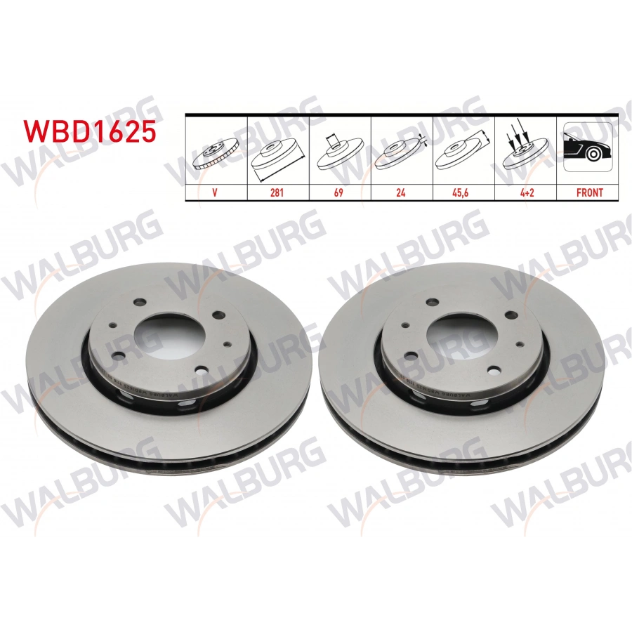 FREN DISKI ON HAVALI KAPLAMALI PERFORMANS DELIKLI 4 BJN 281X24X69X45,6 MITSUBISHI CARISMA 1.6-1.8-1.9 1995-2006 / VOLVO S40 1995-2003 / V40 1.6-1.8-1.9-2.0 1995-1999