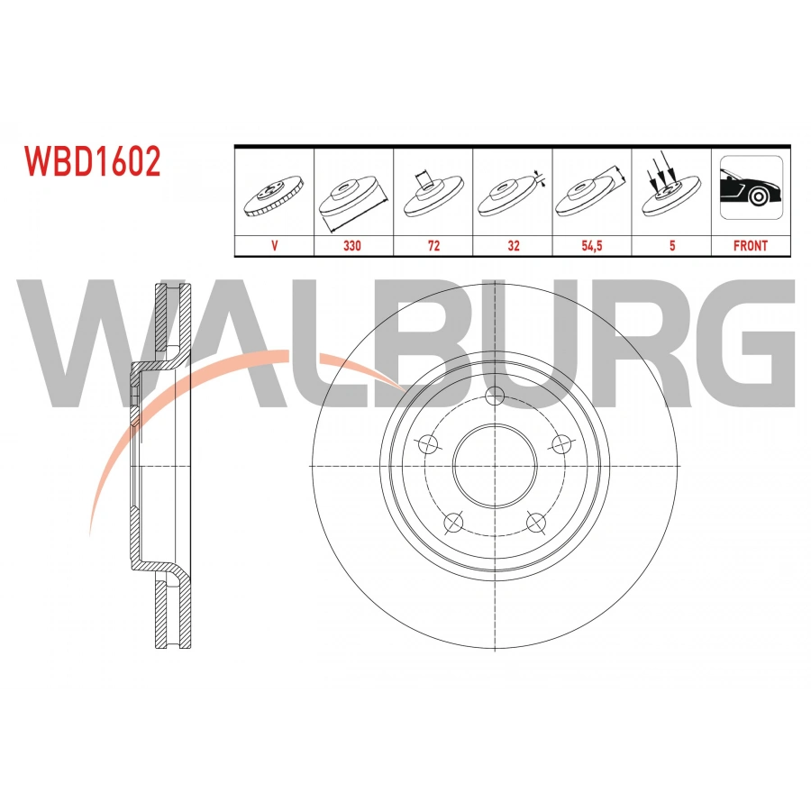 FREN DISKI ON HAVALI 5 BJN 17 JANT 330X32X72X54,5 JEEP GRAND CHEROKEE IV (WK,WK2) 3.0 CRD - 3.6 V6 2010-