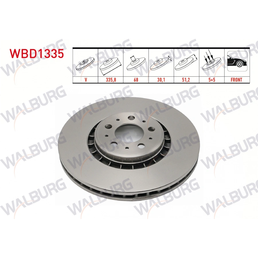 FREN DISKI ON HAVALI KAPLAMALI PERFORMANS DELIKLI 5 BJN 17 JANT 335,8X30,1X68X51,2 VOLVO XC90 I 3.2i 2002-2014/ XC90 I 2.5 T 2002-2014/ XC90 I D3 2002-2014/ XC90 I D5 2002-2014/ XC90 I T6 2002-2014