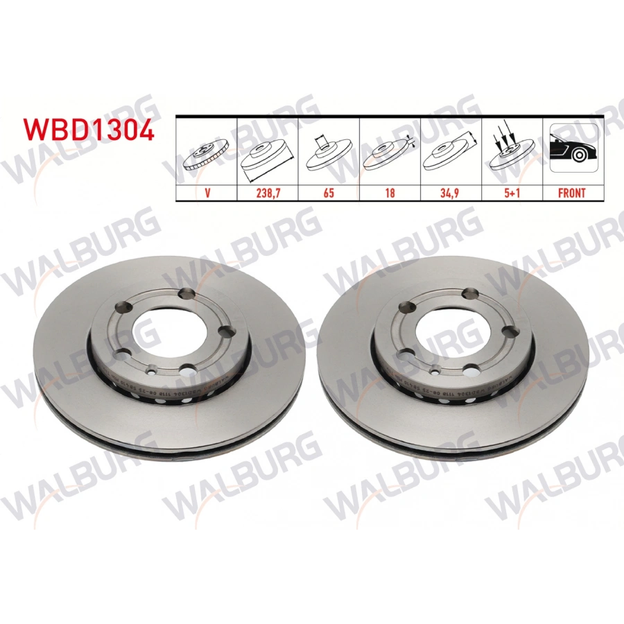 FREN DISKI ON HAVALI PERFORMANS DELIKLI 5 BJN 238,7X18X65X34,9 VOLKSWAGEN POLO (9N_) 1.2i 2001-2012 / POLO (9N_) 1.4 TDI 2001-2012 / SKODA FABIA II 1.4 TDI 2006-2015 / SKODA FABIA II 1.6 TDI 2006-2015