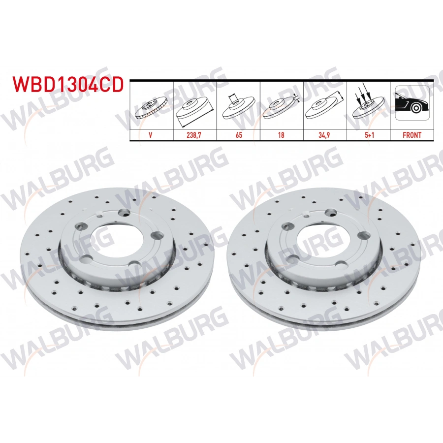 FREN DISKI ON HAVALI PERFORMANS DELIKLI 5 BJN 238,7X18X65X34,9 VOLKSWAGEN POLO (9N_) 1.2i 2001-2012 / POLO (9N_) 1.4 TDI 2001-2012 / SKODA FABIA II 1.4 TDI 2006-2015 / SKODA FABIA II 1.6 TDI 2006-2015