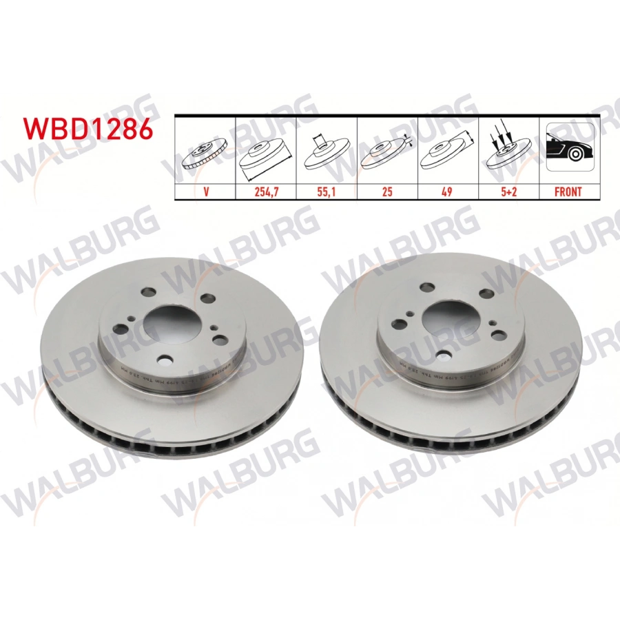 FREN DISKI ON HAVALI 5 BJN 254,7X25X55,1X49 TOYOTA CARINA E 1.6 1992-1997 / CARINA E 1.6 1992-1997 / CARINA E 1.8i 1992-1997