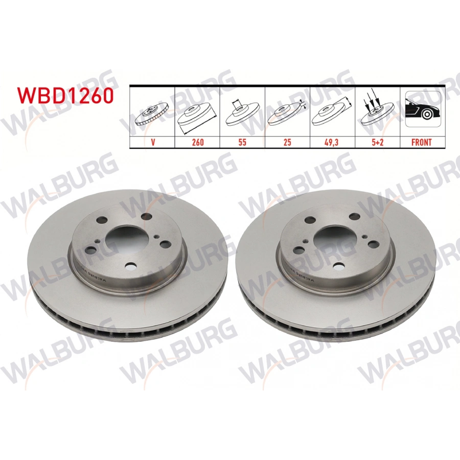 FREN DISKI ON HAVALI 5 BJN 260X25X55X49,3 TOYOTA AVENSIS (T22) 1.6i 1997-2003 / AVENSIS (T22) 2.0i 1997-2003