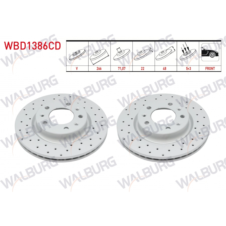 FREN DISKI ON HAVALI PERFORMANS DELIKLI 5 BJN 266X22X71,07X48 PEUGEOT 308 II 1.6 HDI 2014 / 308 II 1.2 THP 2014- / 308 II 1.2 VTI 2014- / 308 II 1.6 THP 2014-