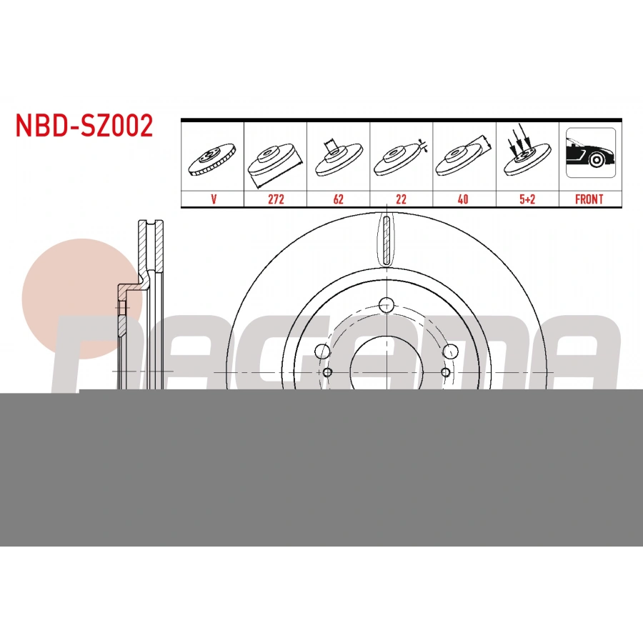 FREN DISKI ON HAVALI 5 BJN 272X22X62X40 SUZUKI SWIFT IV (FZ,NZ) 1.2 2010- / SWIFT IV (FZ,NZ) 1.3 2010-
