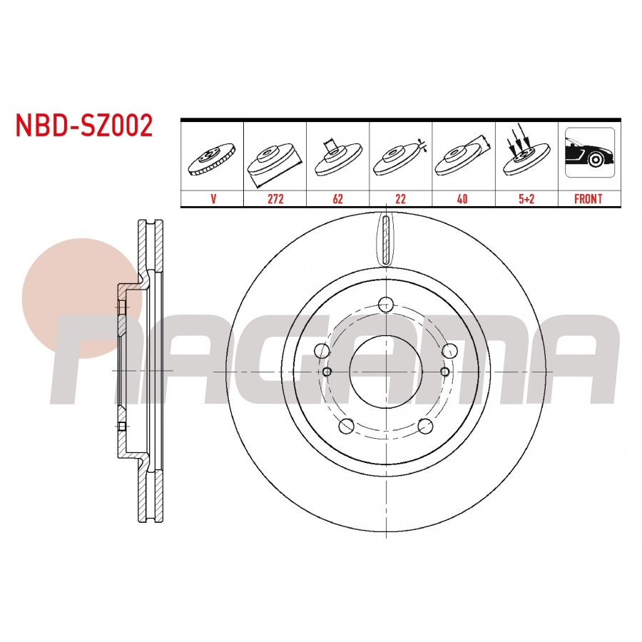 FREN DISKI ON HAVALI PERFORMANS DELIKLI 5 BJN 272X22X62X40 SUZUKI SWIFT IV (FZ,NZ) 1.2 2010- / SWIFT IV (FZ,NZ) 1.3 2010-